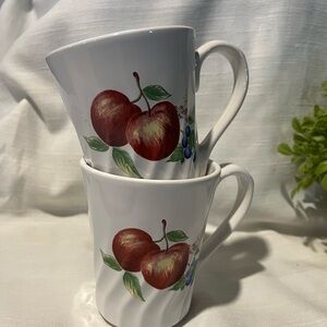 White Ceramic Mugs with Fruit Design